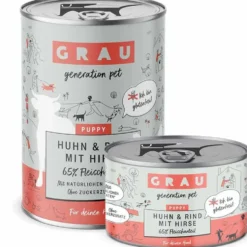 Grau Hund Puppy Huhn und Rind mit Hirse