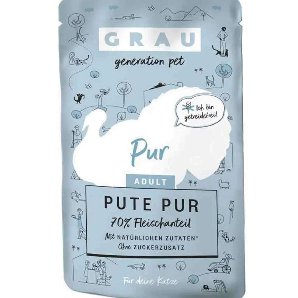 Grau Katze Adult Pouch Pute pur 125g