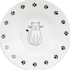 Napf, flach, Katze/Pfoten, Keramik, 0,2 l / 15 cm, weiß