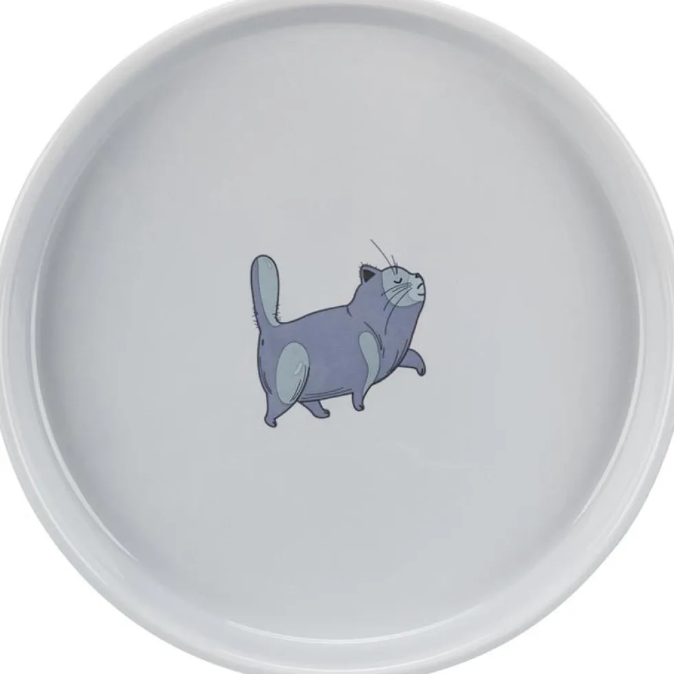 Napf, flach und breit, Katze, Keramik, 0,6 l / 23 cm, grau