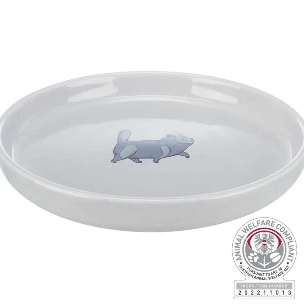 Napf, flach und breit, Katze, Keramik, 0,6 l / 23 cm, grau