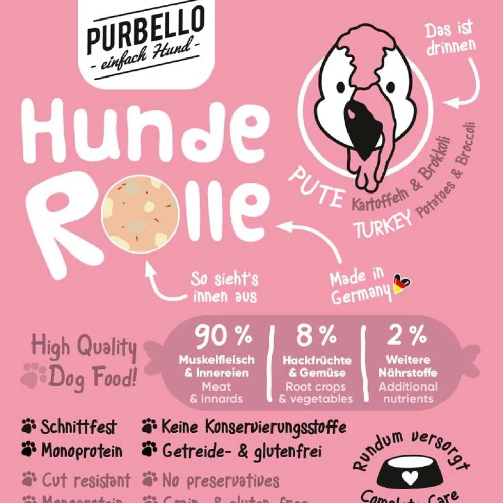 Purbello HundeRolle Pute mit Brokkoli und Kartoffeln