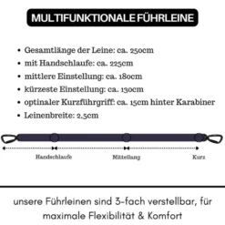 Woofed Nylon Pro Führleine verstellbar, Griff, L:2,5m