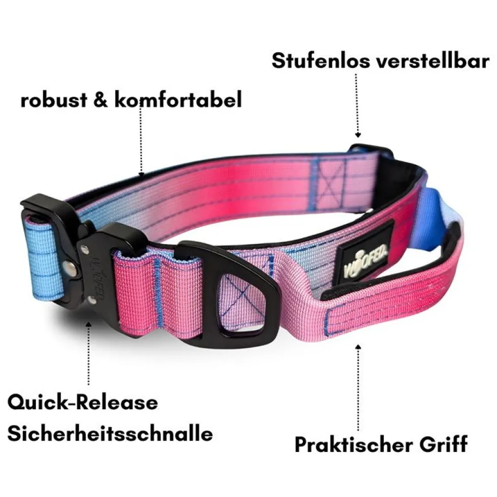 Woofed Nylon Tactical, Halsband, Griff, pink blue sky